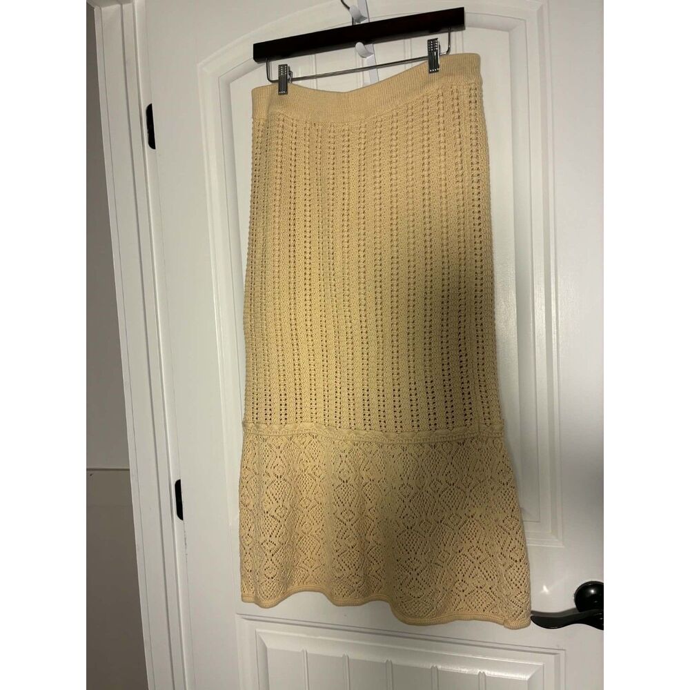 Marc New York Cream Color Crochet Knit Maxi Skirt Y2K, Boho Ladies Large